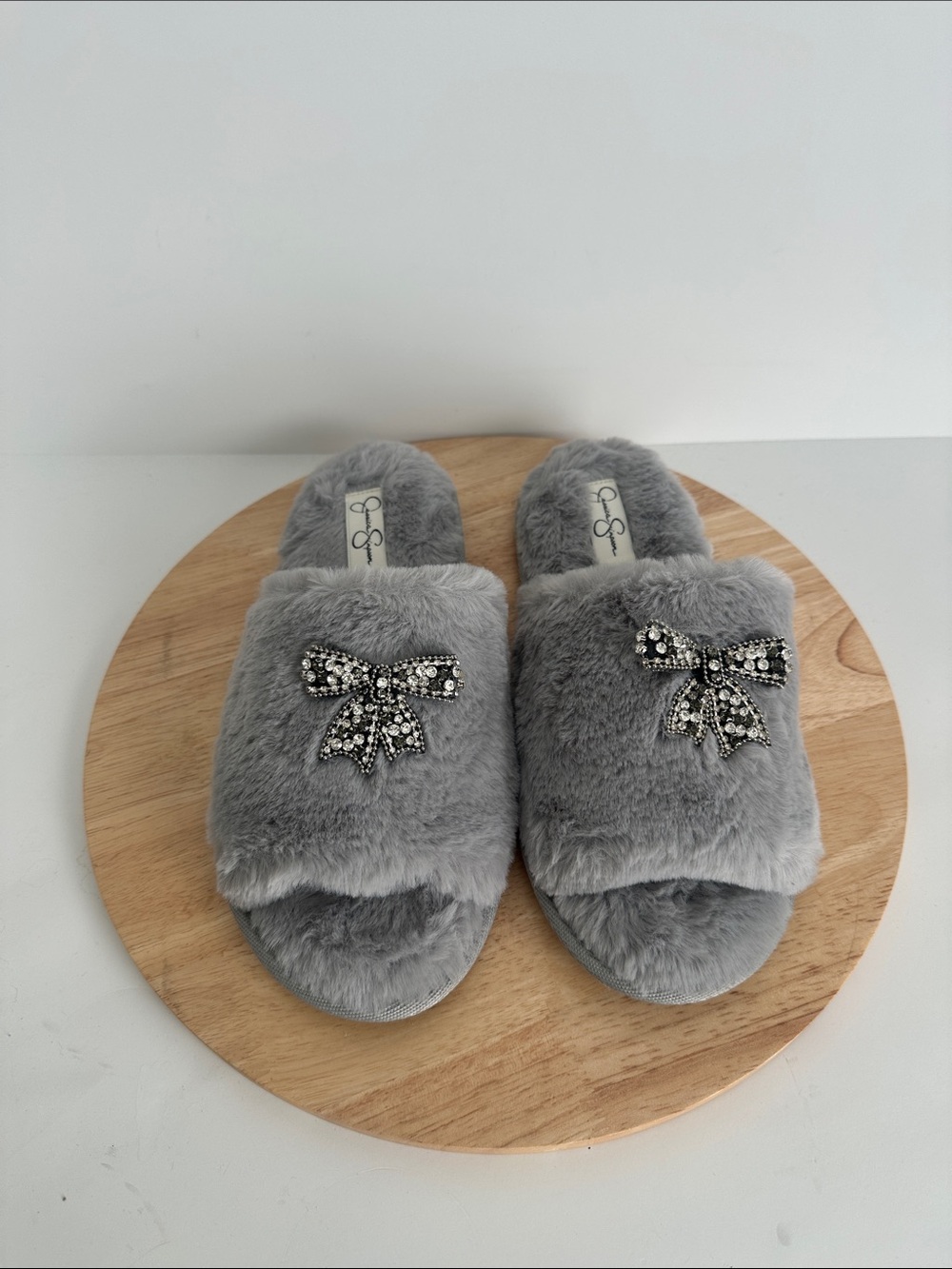 Womens Jessica Simpson Embellished Bow Plush Slide Slippers large 8/9